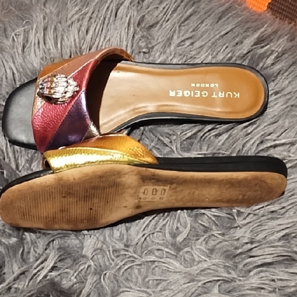 Kurt Geiger Multicolor Metallic Leather Slide Mules with Jewel Accent - Picture 3 of 9